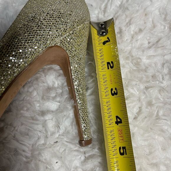 White House Black Market Dancer synthetic sparkling gold heels peep toe SZ10M - Picture 8 of 11